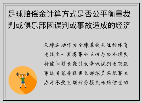 足球赔偿金计算方式是否公平衡量裁判或俱乐部因误判或事故造成的经济损失